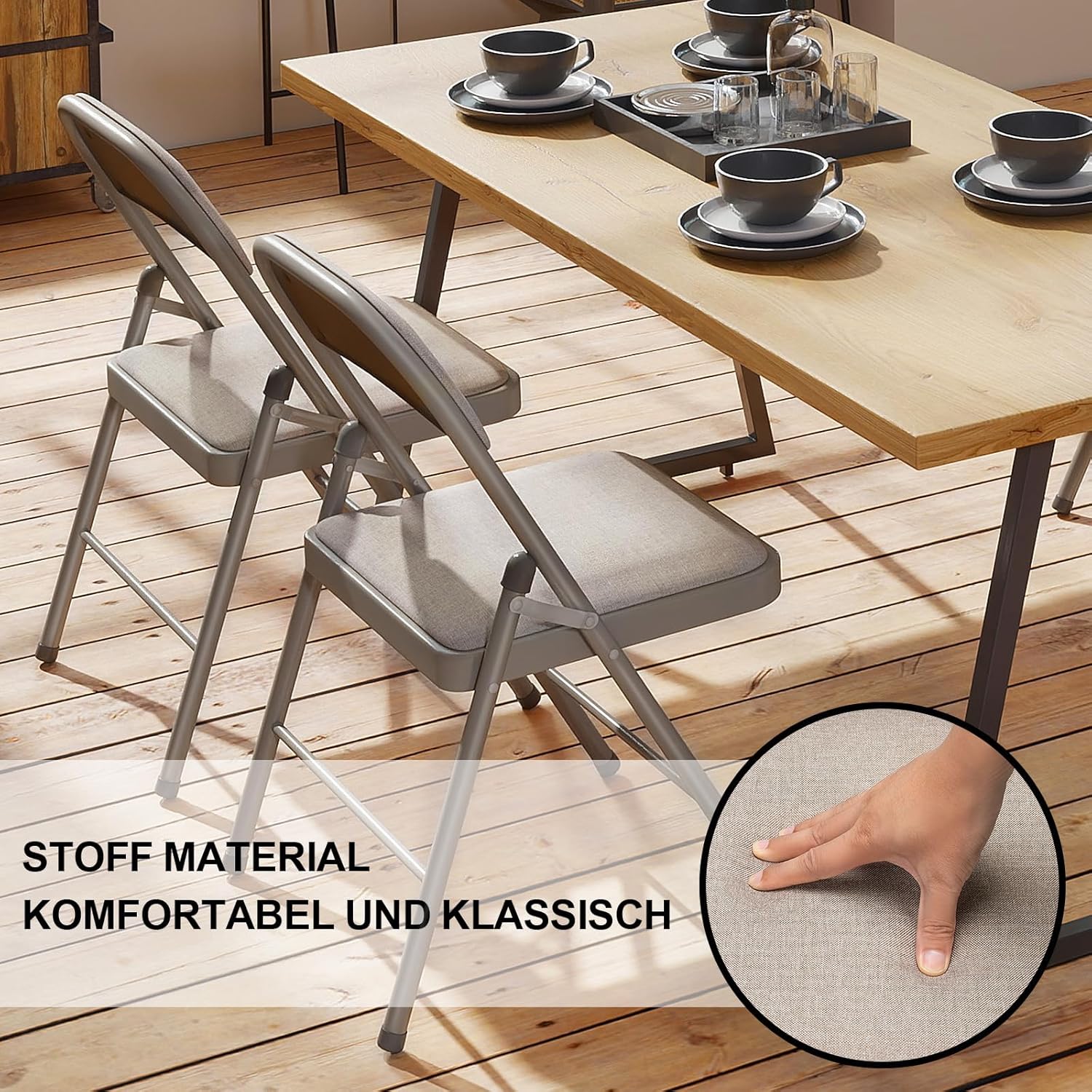 Thumbnail 4 de BULAGE 4er-Set Campingstuhl Klappstühle (khaki) – faltbar, stapelbar, bis 158 kg