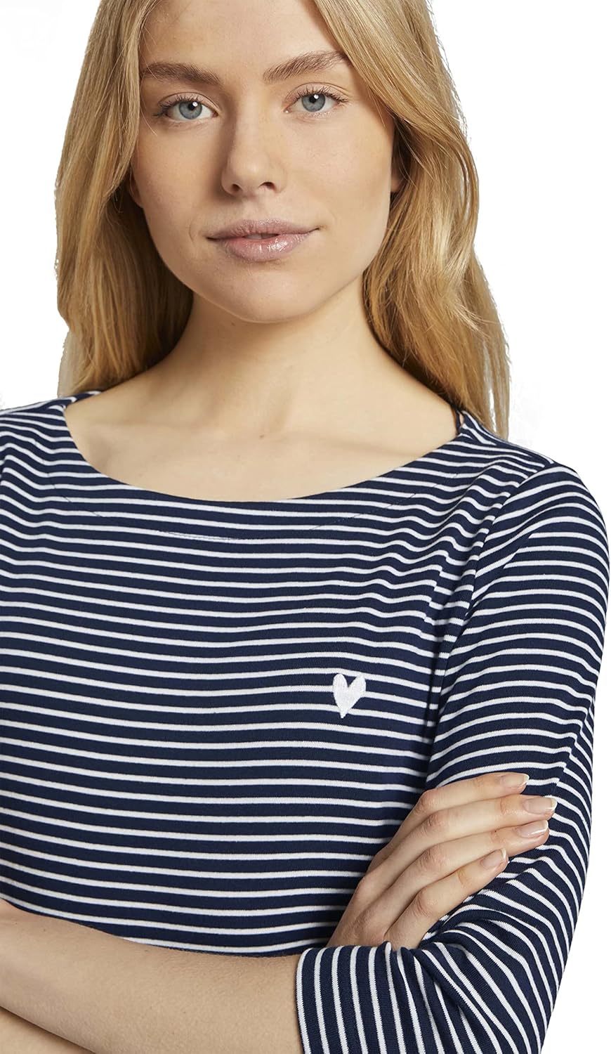 Thumbnail 5 de TOM TAILOR Damen Longsleeve mit Herz-Stickerei auf der Brust – gestreift im Regular Fit