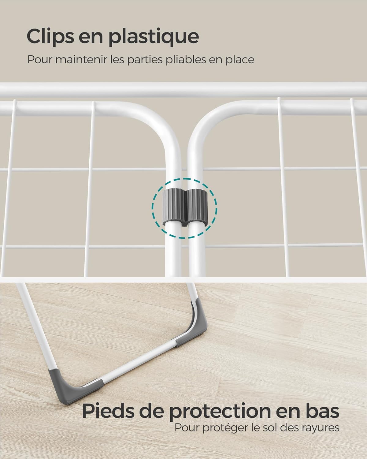 Thumbnail 6 de SONGMICS LLR540W01 : étendoir à linge pliable sur pieds avec 17 barres