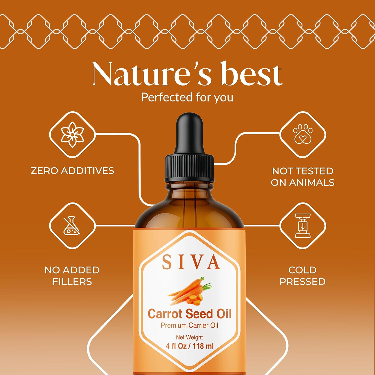 Detalle 2 de SIVA Carrot Seed Carrier Oil, 4 fl oz Amber Glass Dropper Bottle