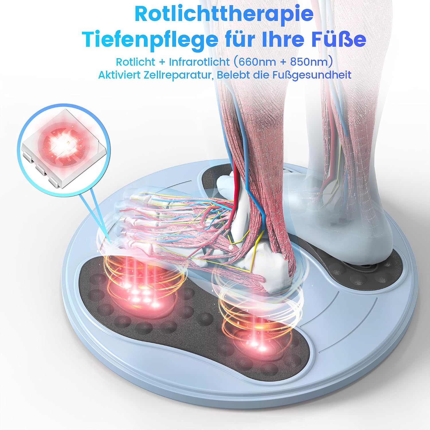 Detalle 2 de Medic Durchblutungs-Stimulator Beine & Füße mit Rotlichttherapie (660/850 nm) – EMS+TENS Fußmassagegerät