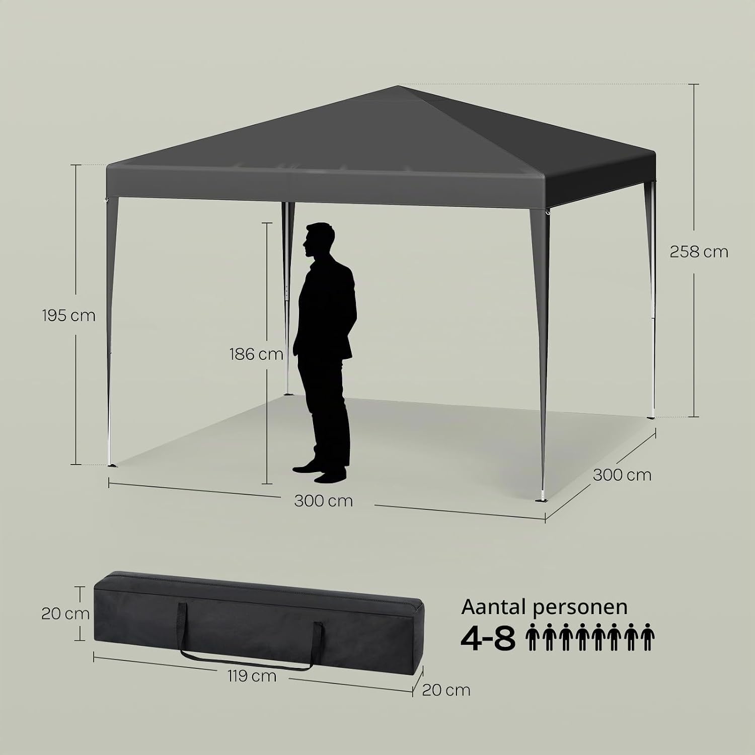 Detalle de WOLTU PVL0002gr pop-up partytent 3 x 3 m, UV- en waterbestendig