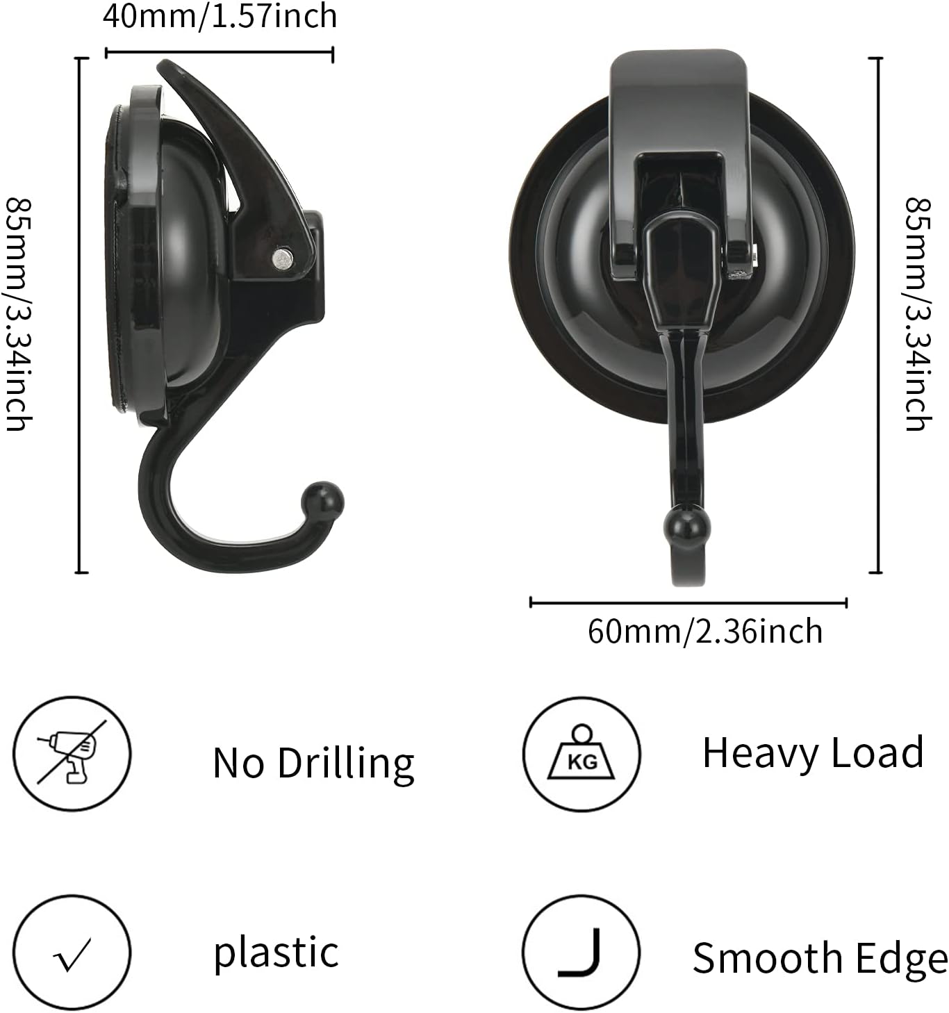 Thumbnail 3 de Khdrvok Khdrvok001 Vacuum Suction Hooks, 2-Pack, Black ABS and TPU