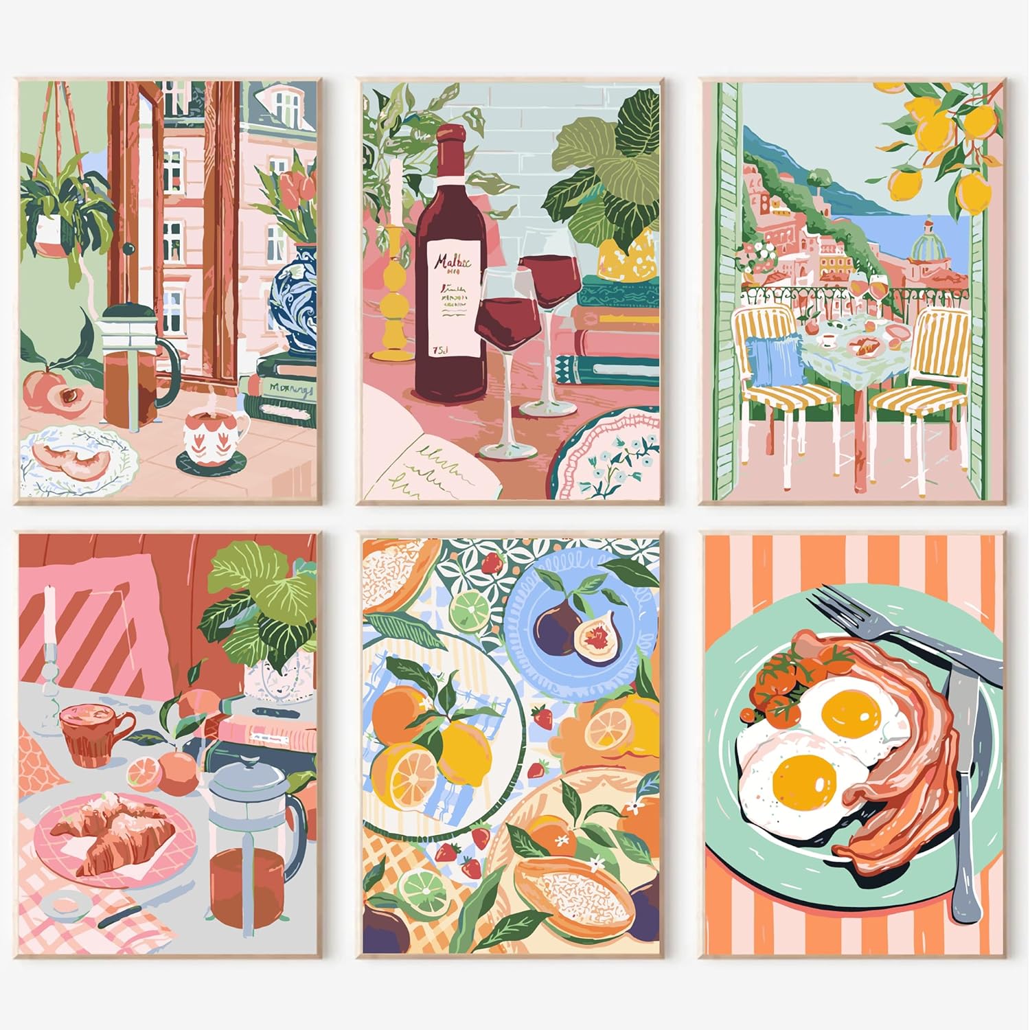Detalle de BEAYIOU 6 Pack Paint by Numbers Kits for Adults (Canvas, Acrylic Oil-Style) 9.8x13.8inch