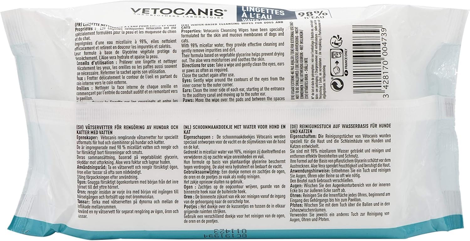 Thumbnail 2 de Vetocanis Lingettes Nettoyantes Chien et Chat x72 – Pour oreilles, yeux et pattes