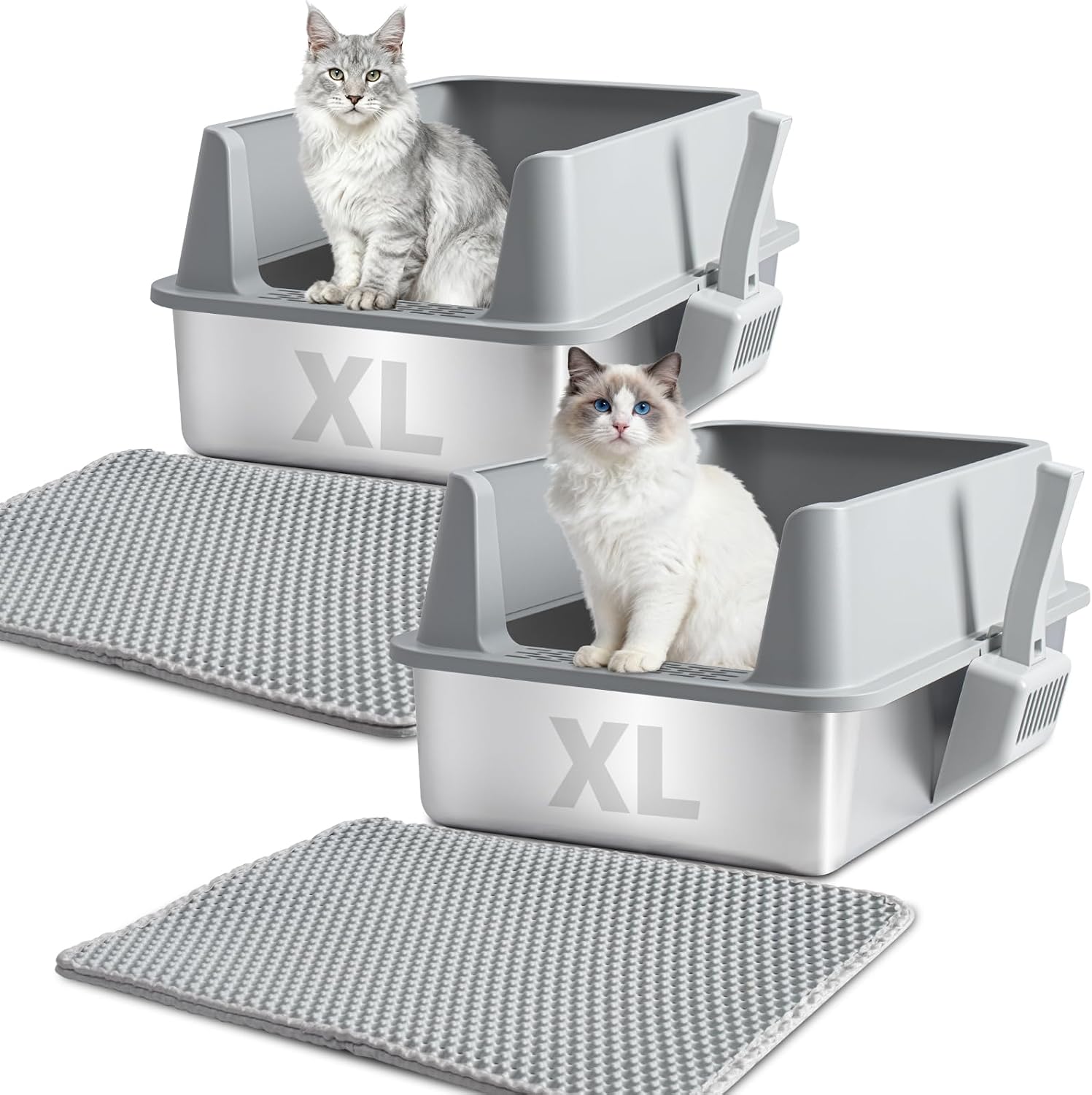 Detalle de Nyutu Stainless Steel Litter Box 2pack, XL 2-Pack with Lid and High Sides