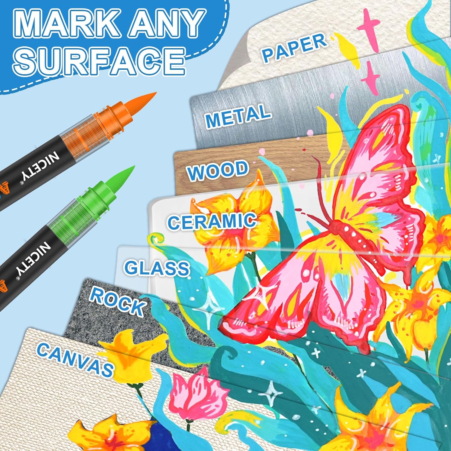 Thumbnail 2 de NICETY 120 Colours Acrylic Paint Pens (brush tip) for rock, wood and more