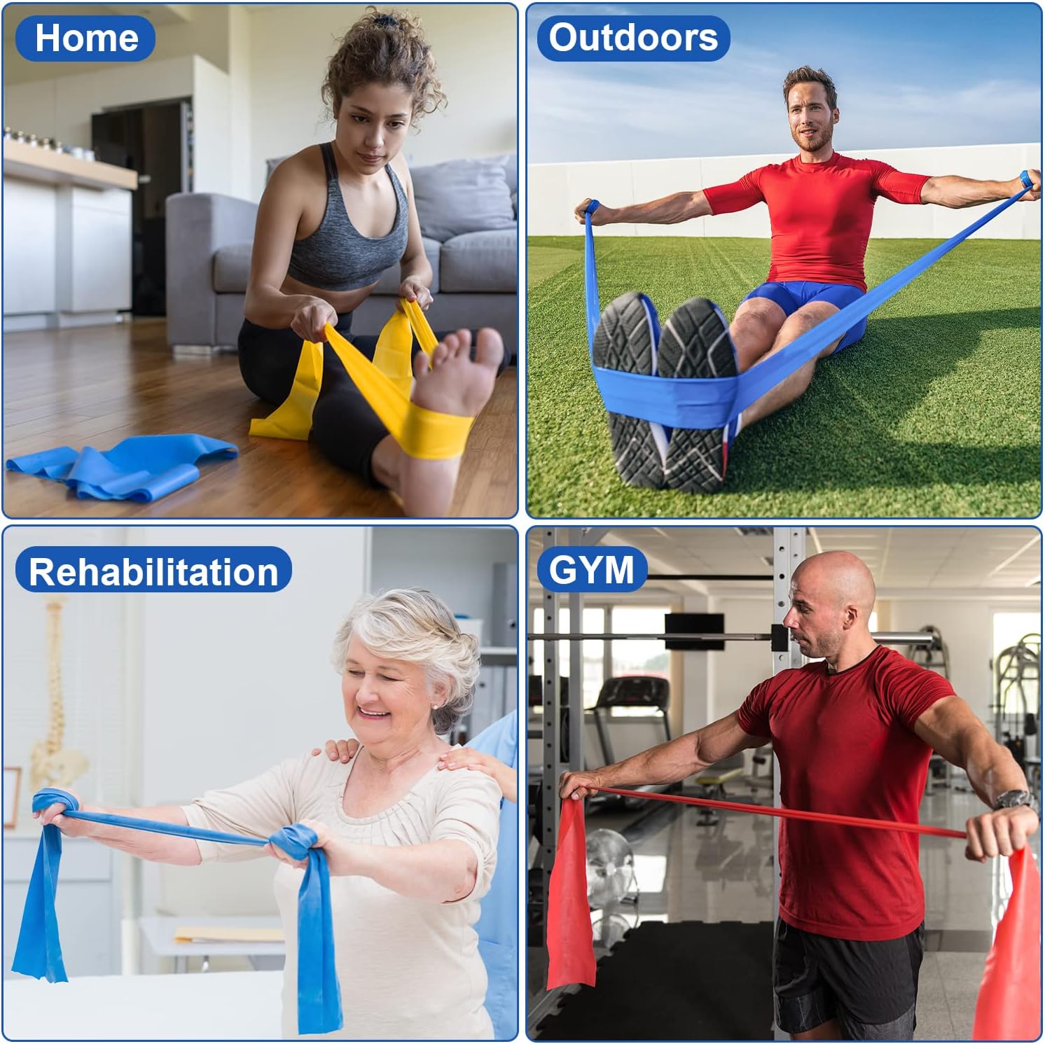 Thumbnail 4 de Resistance Exercise Band Kit – Strength Training & Conditioning, Pilates, 3-Pack (Yellow Light, Red Medium, Blue Heavy) by Potok