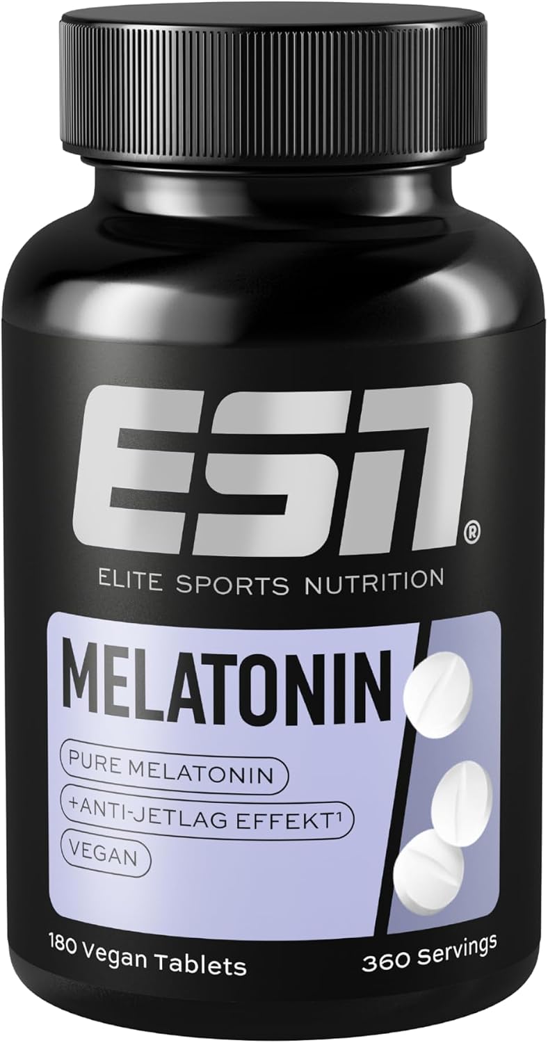 Detalle de ESN Melatonin Sleep Aid – 180 Tabletten (0,5 mg pro halbe Tablette) – Anti-Jetlag-Unterstützung, Made in Germany