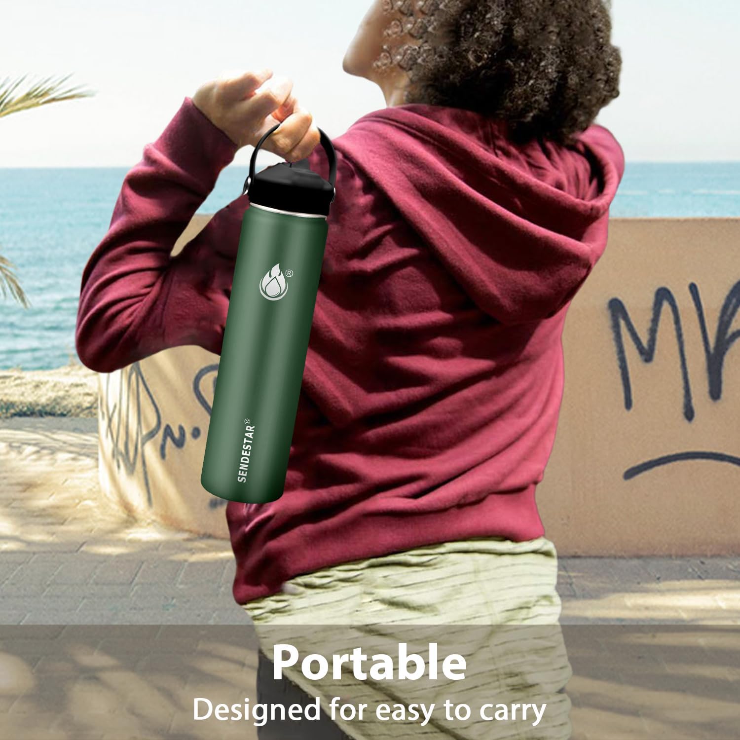 Detalle de Insulated Water Bottle 24 oz with Straw: Stainless Steel, Dual Lids, Keeps Drinks Cold or Hot