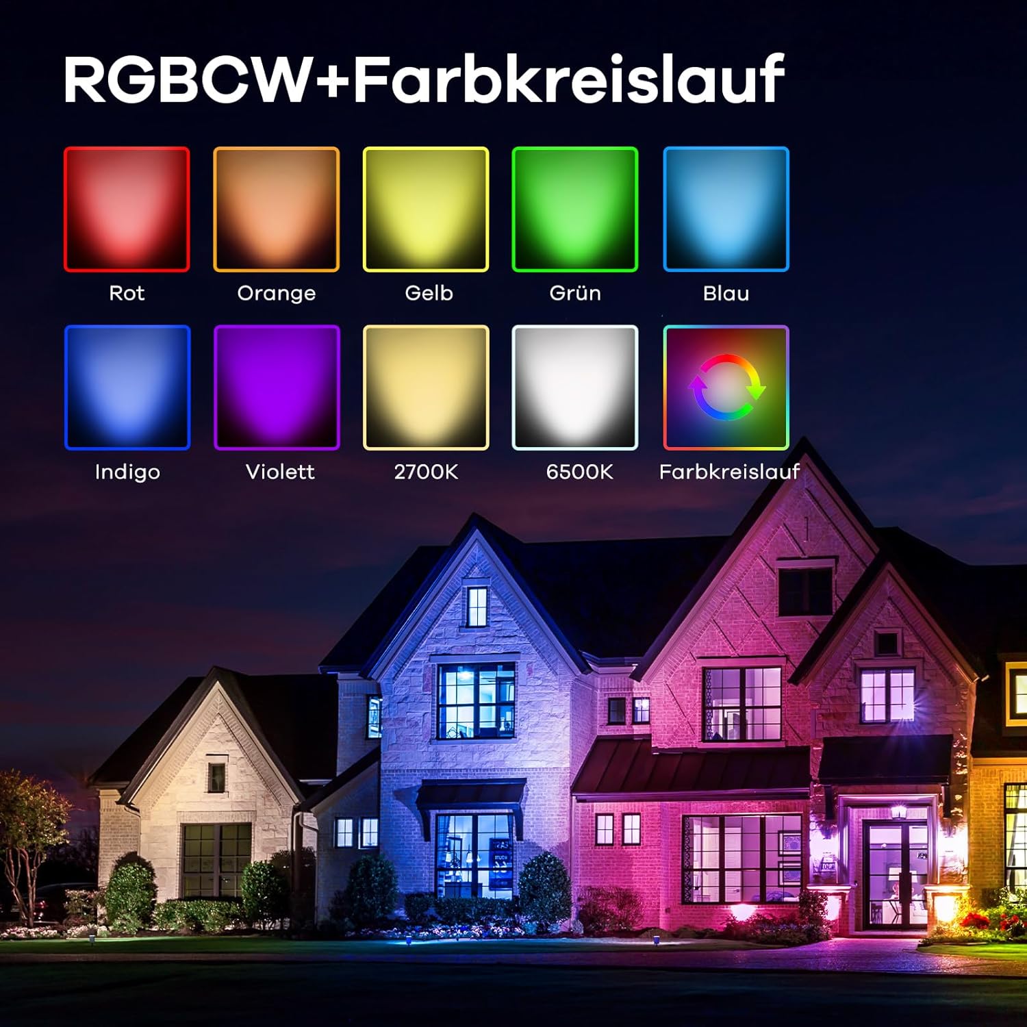 Thumbnail 1 de Linkind Bunt Solarlampen Außen RGB+Weiß – 2er Set, 10 Lichtmodi, 2-in-1 Montage, IP65