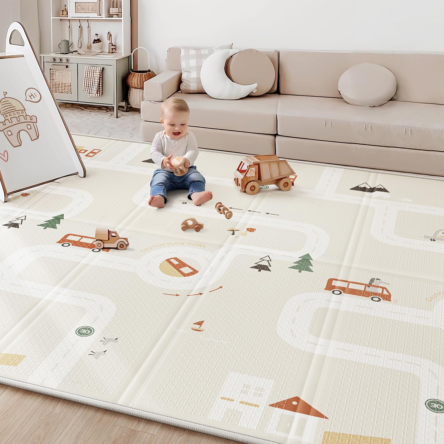 Detalle de BG-BABYGO Krabbelmatte Baby & Spielmatte – 147 × 177 cm, 1 cm dick, faltbar, wasserdicht