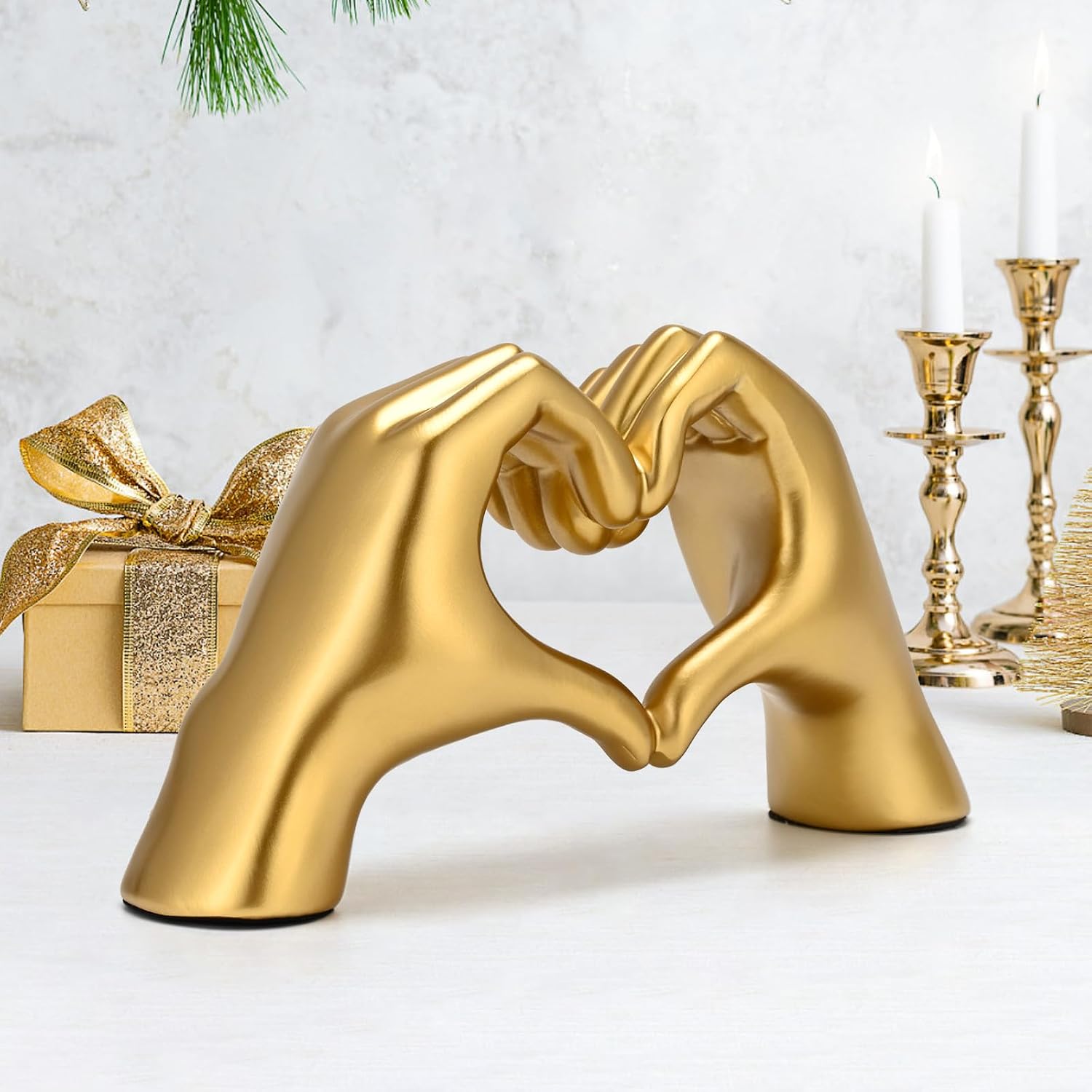Thumbnail 4 de Heart Hands Sculpture Gold Resin 1 Piece Home Decor 🏺