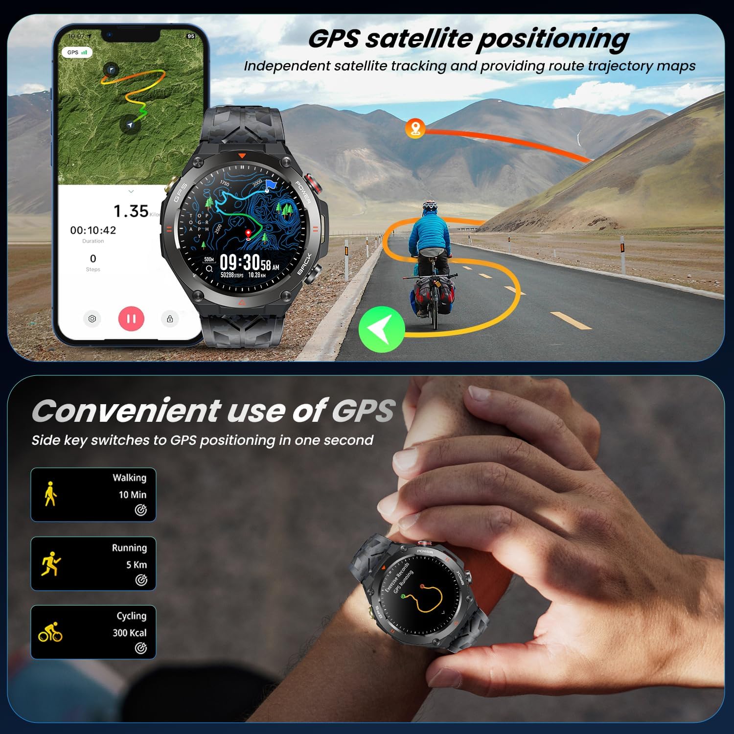 Thumbnail 1 de GPS Montre Homme avec Boussole 1,45" ⌚