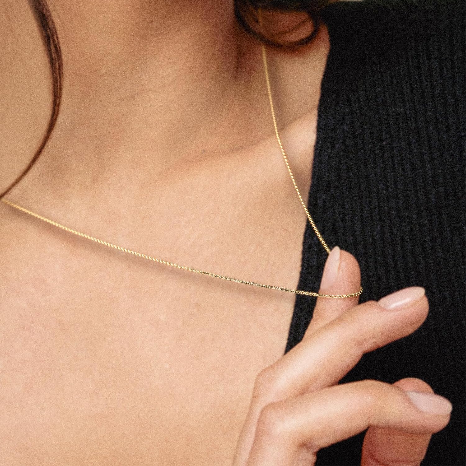 Detalle 2 de EDELIND Catenina Donna Oro Giallo 14K 333/375/585/750 – Collana Ancora Rotonda 1,1 mm, 65 cm con scatola regalo
