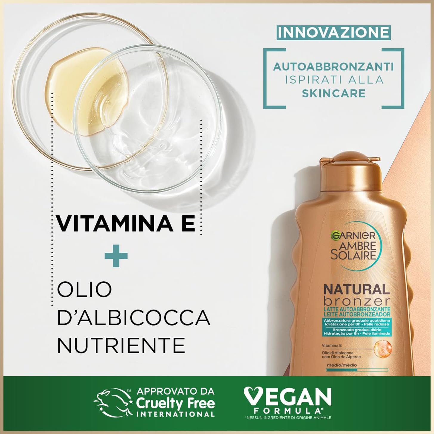 Detalle 2 de Garnier Ambre Solaire Latte Autoabbronzante Natural Bronzer: effetto naturale in 1 ora, 200 ml