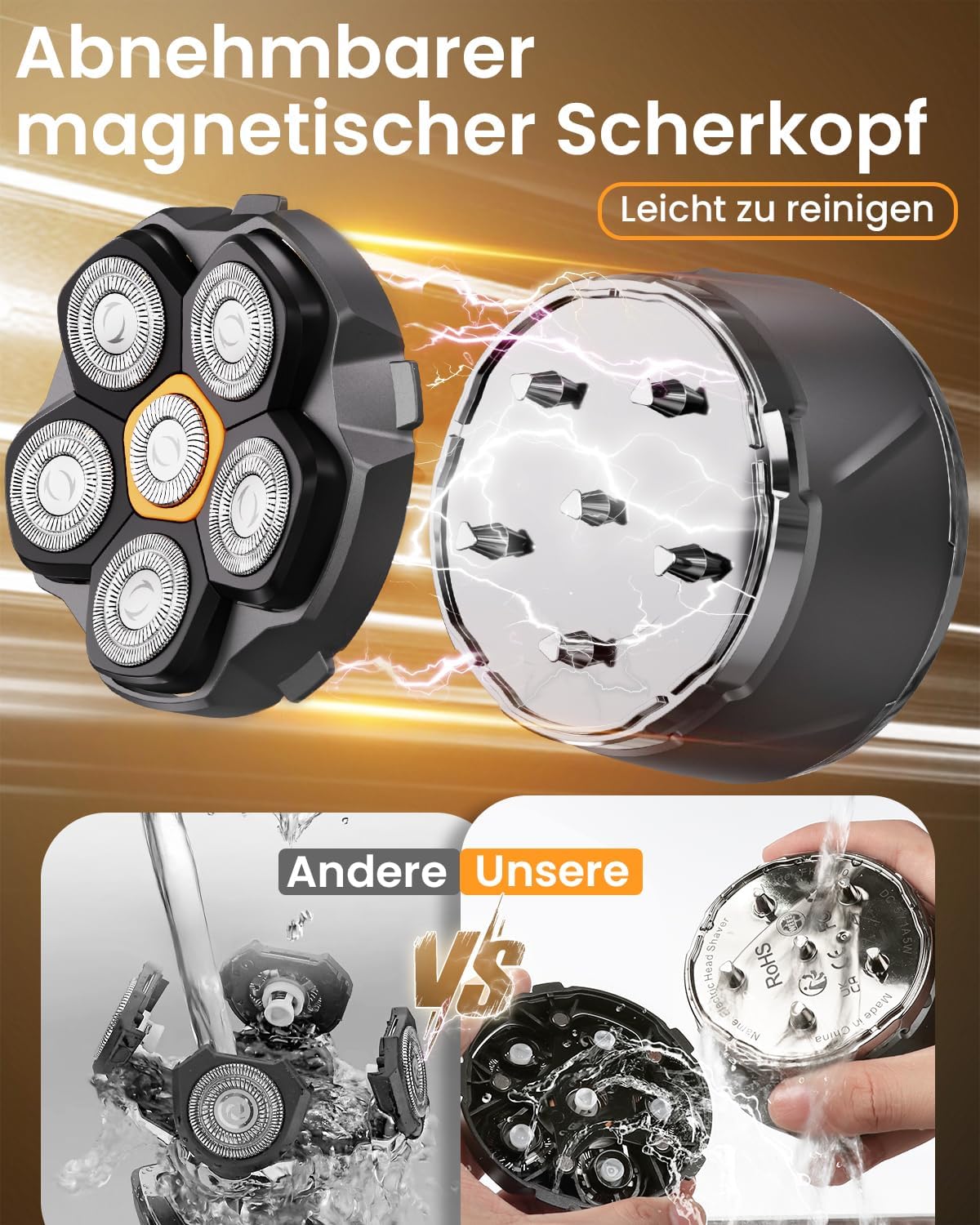 Detalle 2 de JoyKoi Glatzen Rasierer Herren IPX8