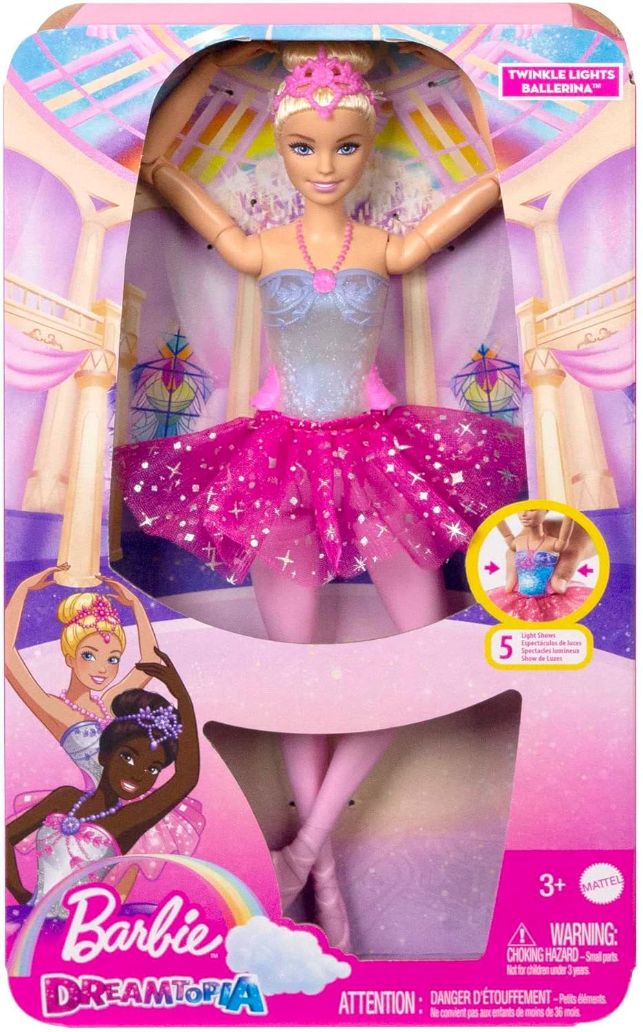 Detalle 2 de Barbie Dreamtopia Zauberlicht Ballerina Puppe – Beweglich, mit rosa Tutu und 5 Licht-/Soundeffekten