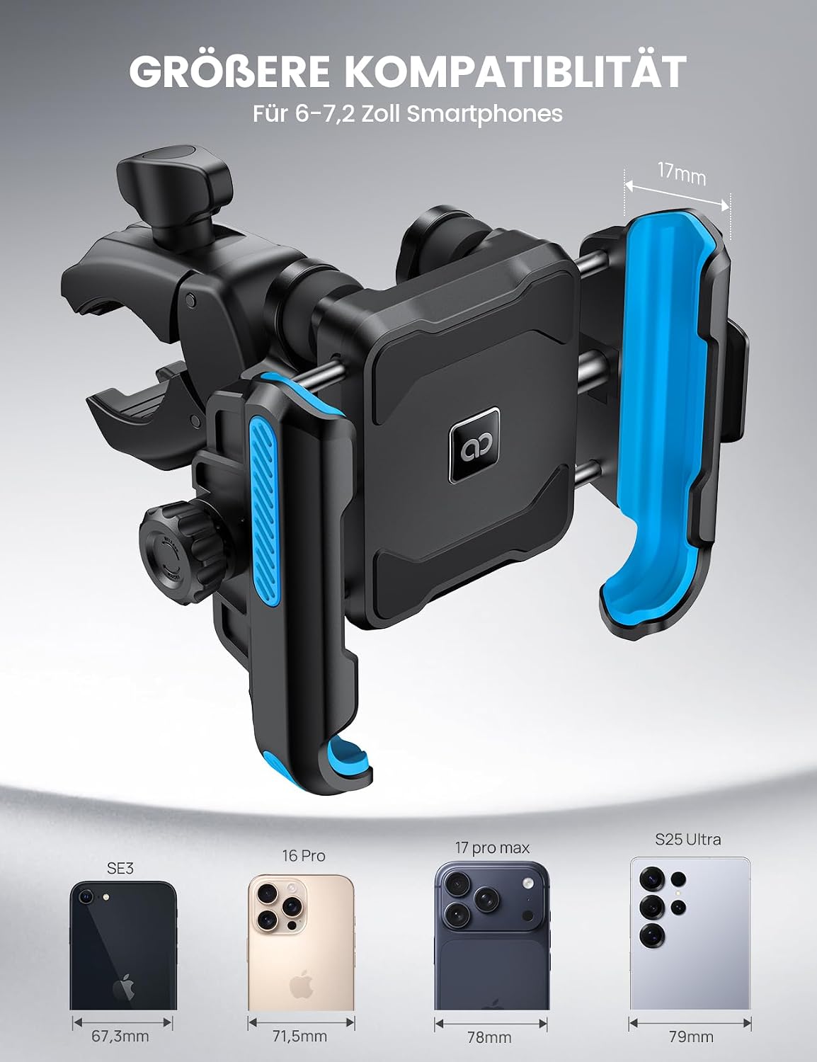 Detalle de Lamicall Motorrad-Handyhalterung mit Dämpfung – 360° Verstellung, kompatibel mit iPhone 17/16 und 4,7–7,2 Zoll Smartphones