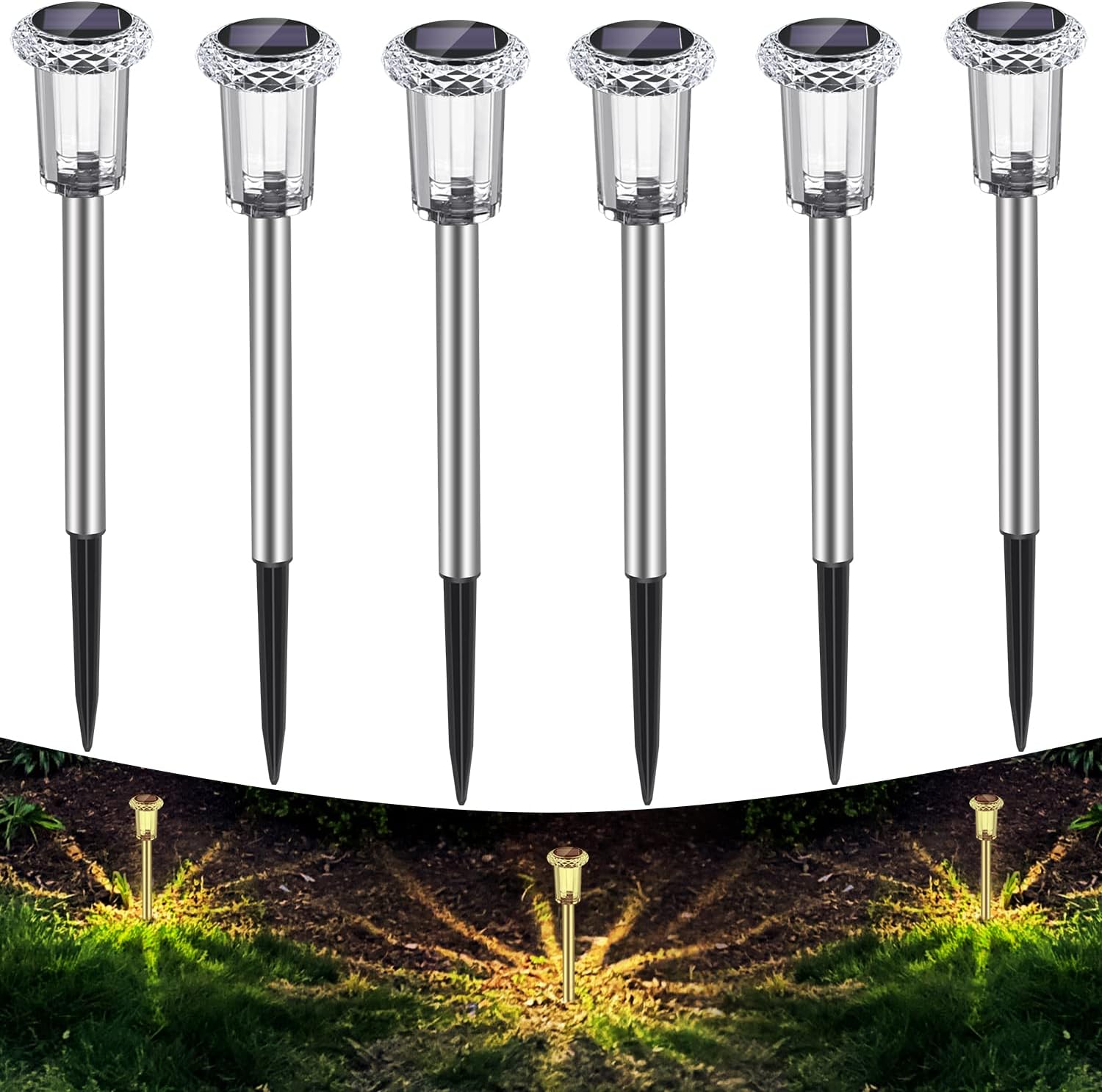 Detalle de Auting Solar-LEDs für den Garten (6er-Set) – warmweiß, wasserdicht für Terrasse, Rasen & Wege