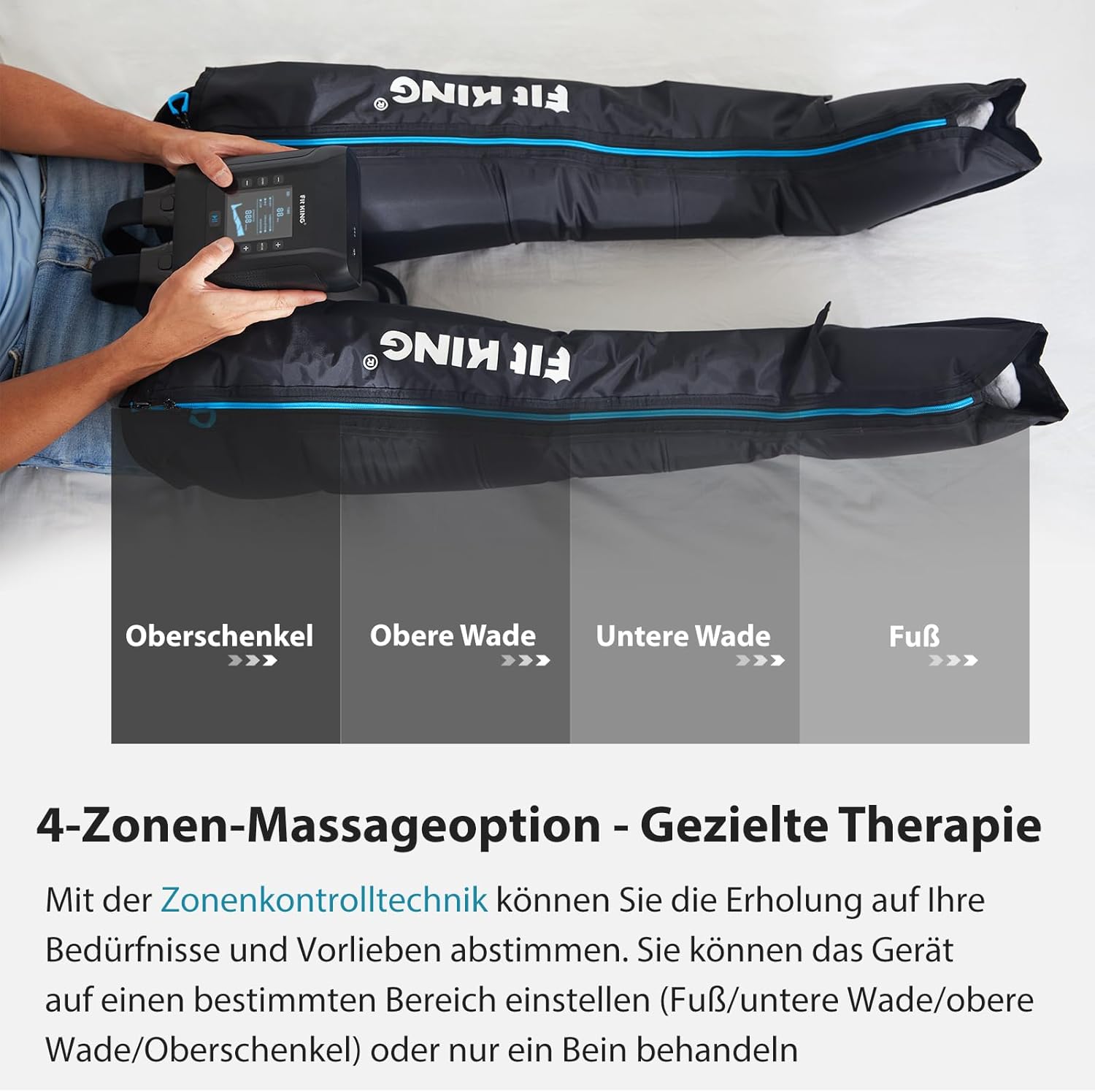 Detalle de FIT KING Kabellose Beinmassagegerät – 4-Zonen-Luftdruck-Kompressionsmassage für Beine