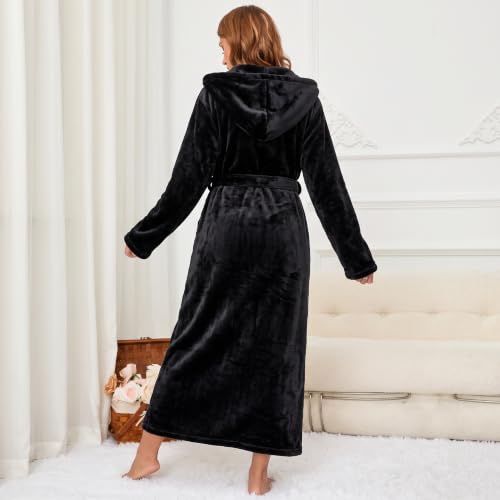 Detalle 2 de RONGTAI Womens Dressing Gown Fleece Plush Warm Long Hooded Robes