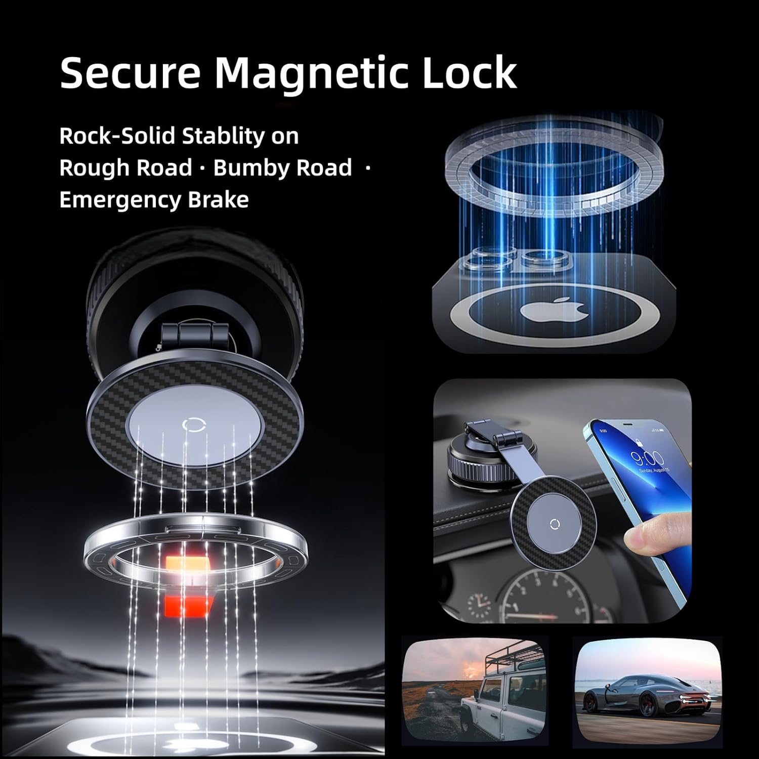 Thumbnail 5 de GEYUTHS Magnetic Car Phone Holder with Suction Cup and 360° Adjustable Arm