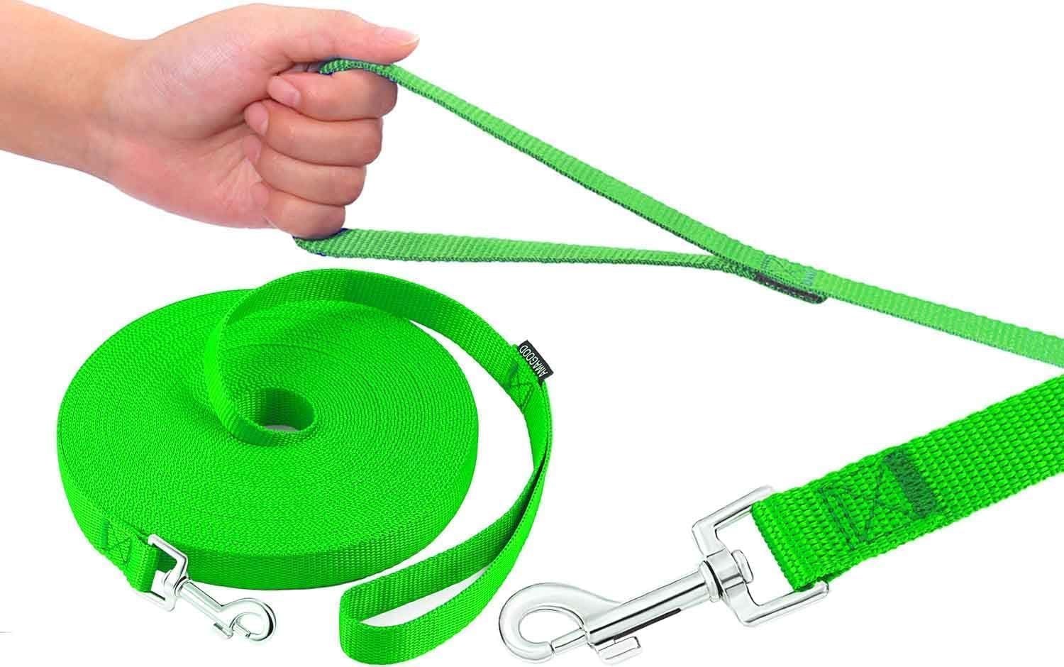 Detalle de AMAGOOD 100-Foot Dog Training Leash, Green Braided Line, 3/4-Inch Wide
