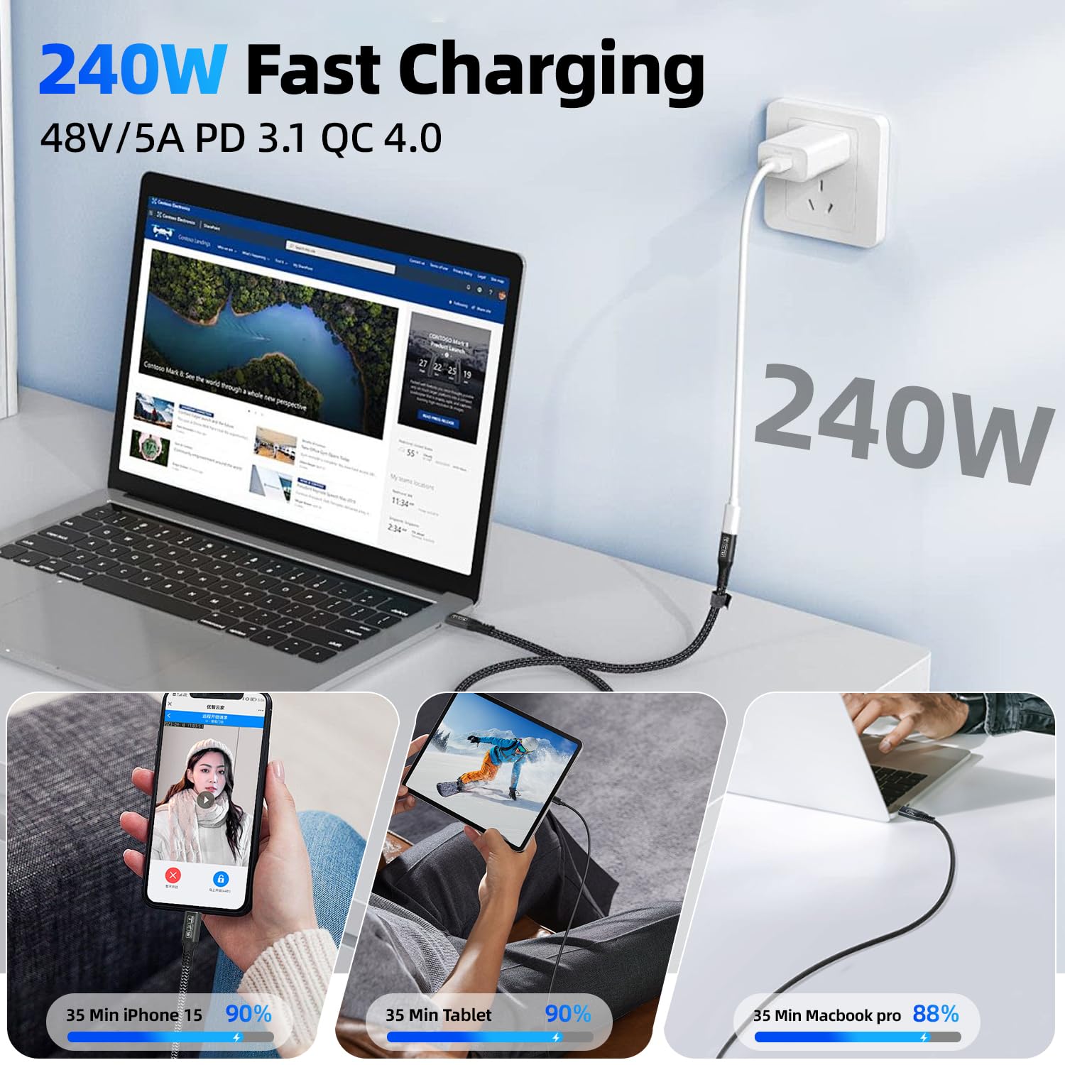Thumbnail 4 de CAKOBLE USB C Extension Cable 0.25m: USB-C 3.2 Gen 2x2, PD 240W, 4K@60Hz