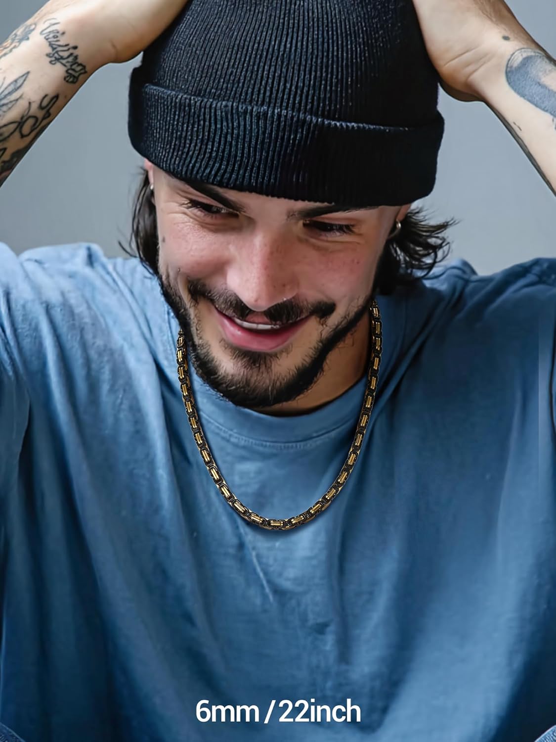 Thumbnail 1 de PROSTEEL Collana uomo Bizantina in acciaio 316L a catena (argento nero oro 18K) stile punk hip hop