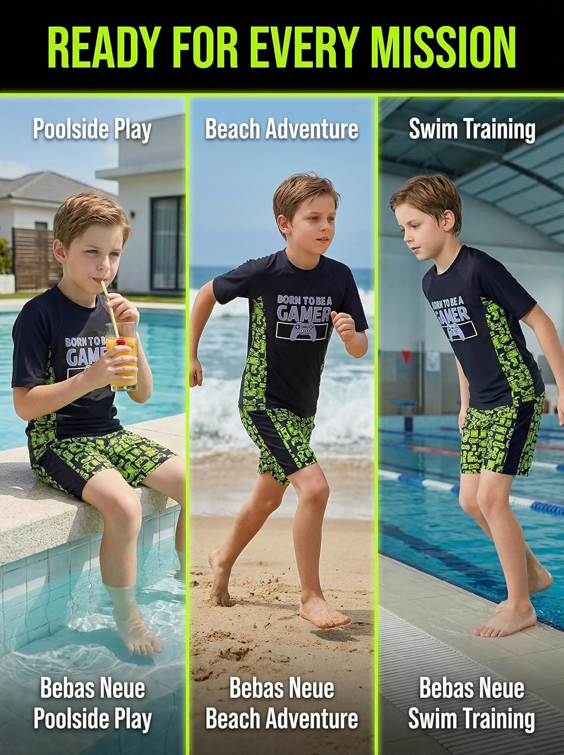 Thumbnail 6 de JiAmy Boys 2 Piece Swimwear Set: UV Sun Protection Rash Guard + Board Shorts (5–13 Years)