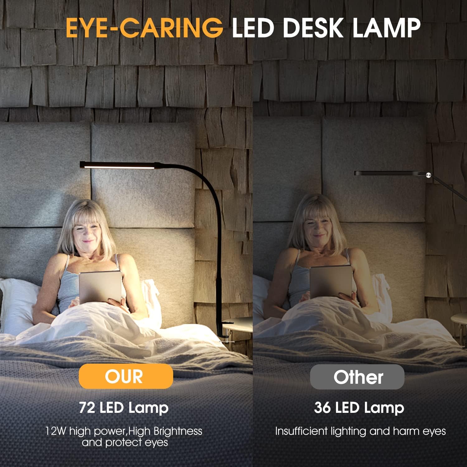 Detalle de Voncerus LED Desk Lamp with Clamp (USB Adapter), 3 Color Modes & 10 Brightness Levels, Flexible Goose-Neck, Black