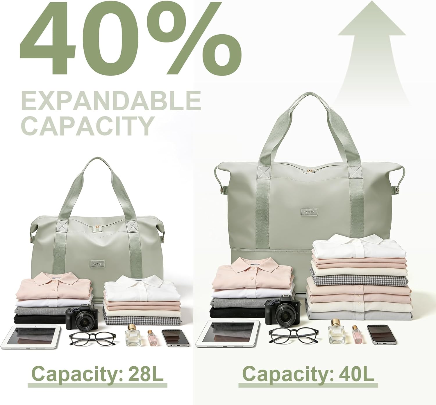 Detalle 2 de VNINE Travel Bag for Women: Expandable Weekend Duffle with Waterproof Fabric