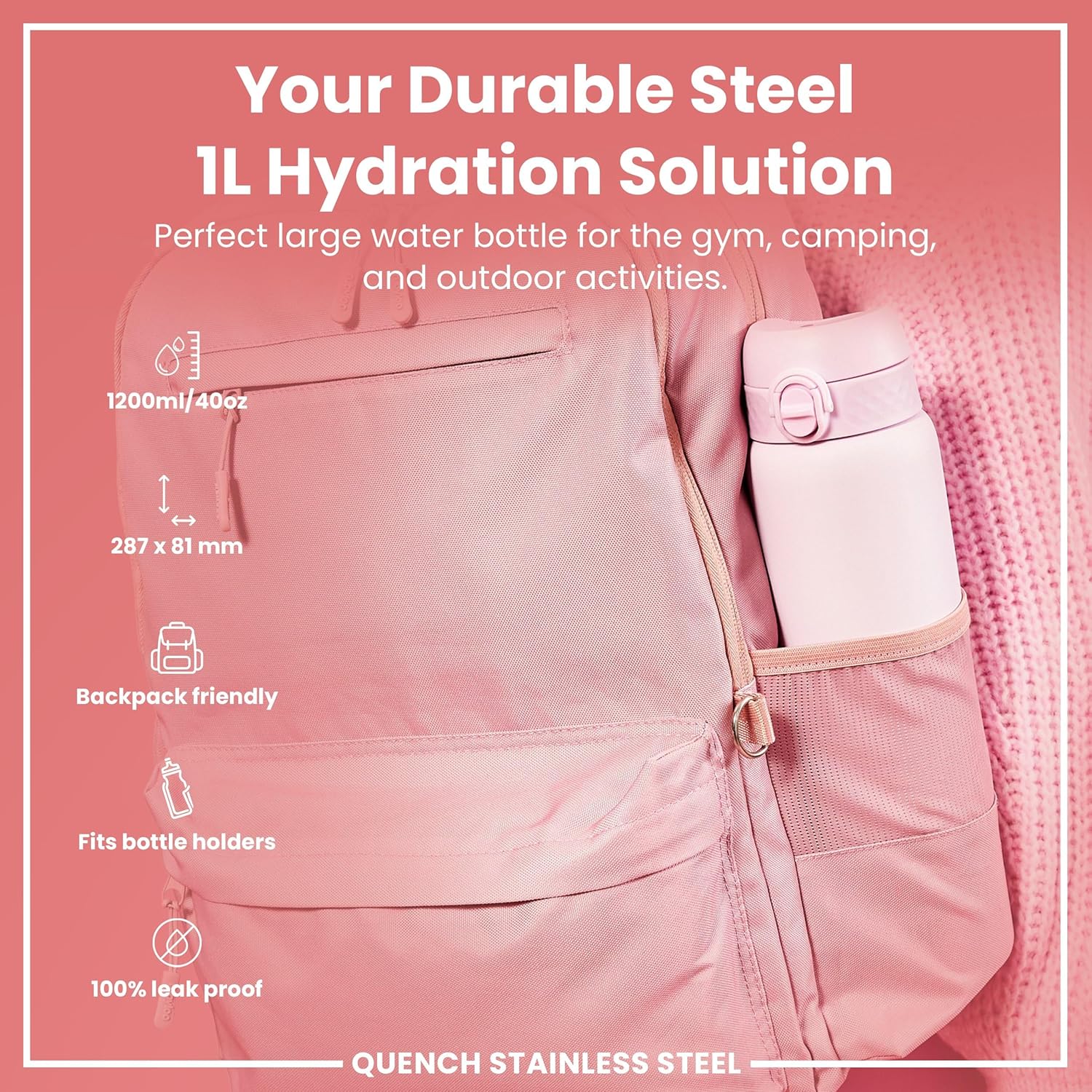 Thumbnail 1 de ION8 Lightweight 1 Litre Stainless Steel Water Bottle (Non-Insulated, Leak-Proof)
