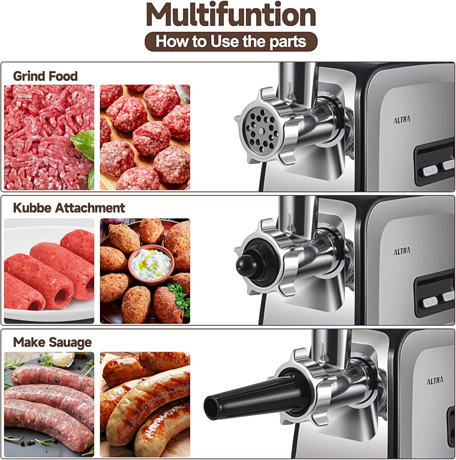 Detalle de ALTRA LIFE Meat Grinder 2800W electric meat grinder