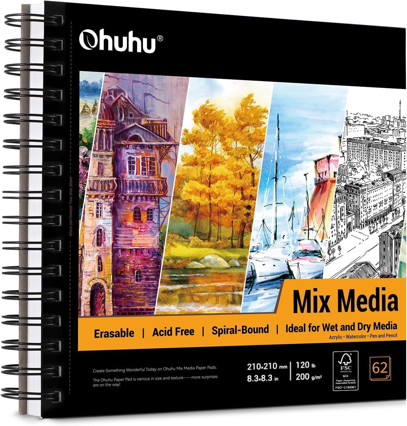 Detalle de Ohuhu Mixed Media Sketchbook 200gsm 124 Pages
