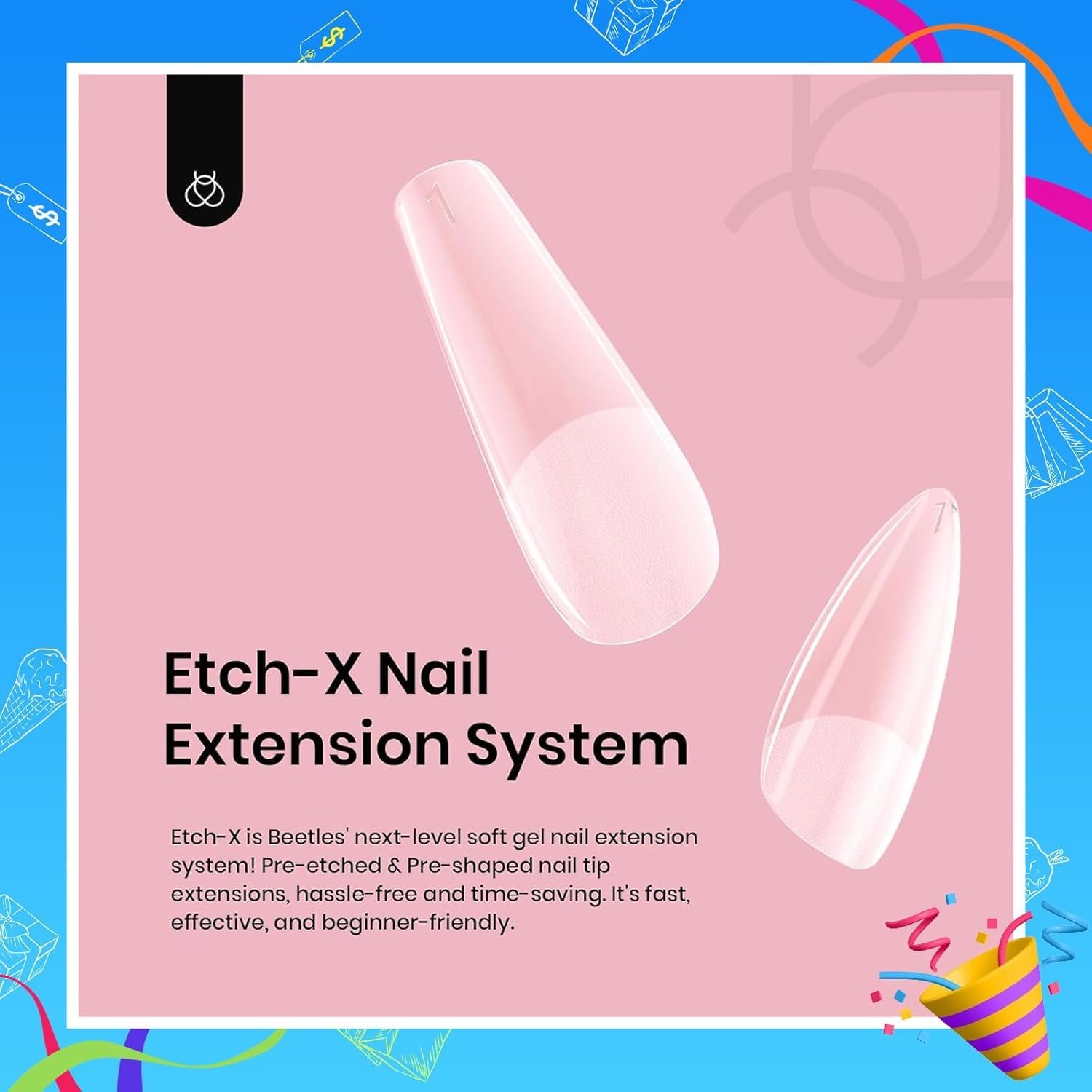 Thumbnail 1 de Beetles Soft Gel Nail Tips Short Almond 288pcs (12 Sizes) — Etch-X Pre-Etched Full Cover Fake Nails for DIY