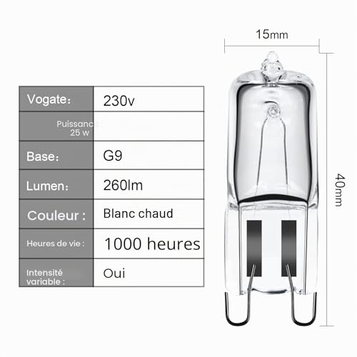 Detalle de GMY Ampoule Halogène G9 Pour Four 25W 230V – Lot de 4