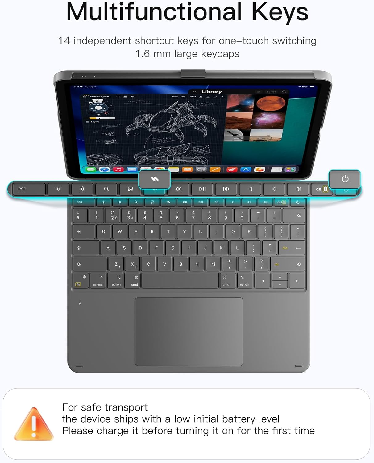 Detalle 2 de Inateck Keyboard Case for iPad Air 13 inch M4 (2026) / M3 / M2 with UK backlit keyboard and large multi-touch trackpad