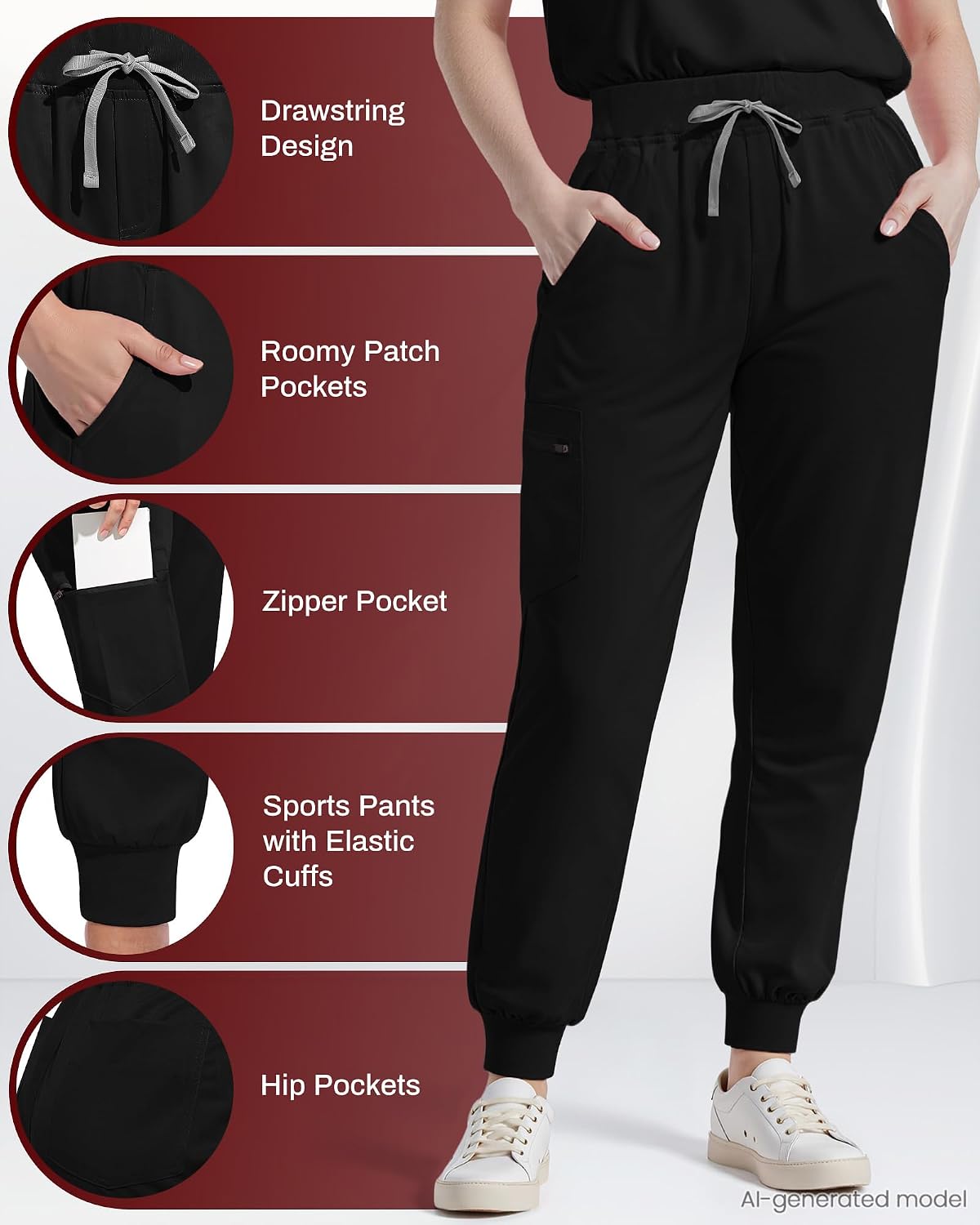 Thumbnail 3 de Eipnare Women’s V-Neck Jogger Scrub Set, 9 Pockets, Stretch Fabric