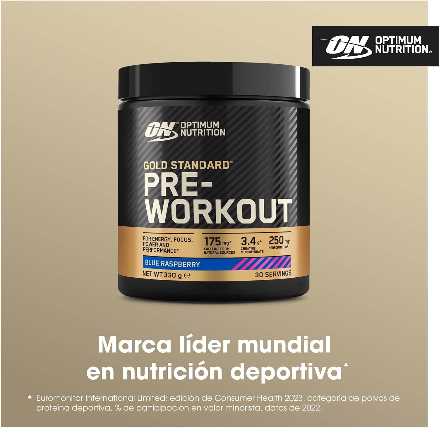 Detalle de Optimum Nutrition Gold Standard Pre-Entreno en polvo (frambuesa azul) 330 g, 30 servicios