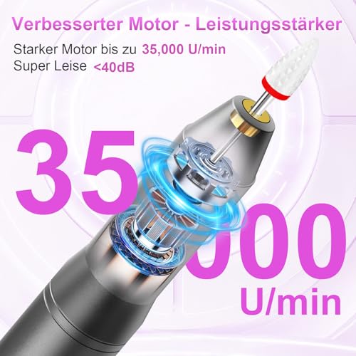 Detalle de POFIBO Nagelfräser kabellos tragbar 35000 U/min – Profi-Nagelgerät für Zuhause