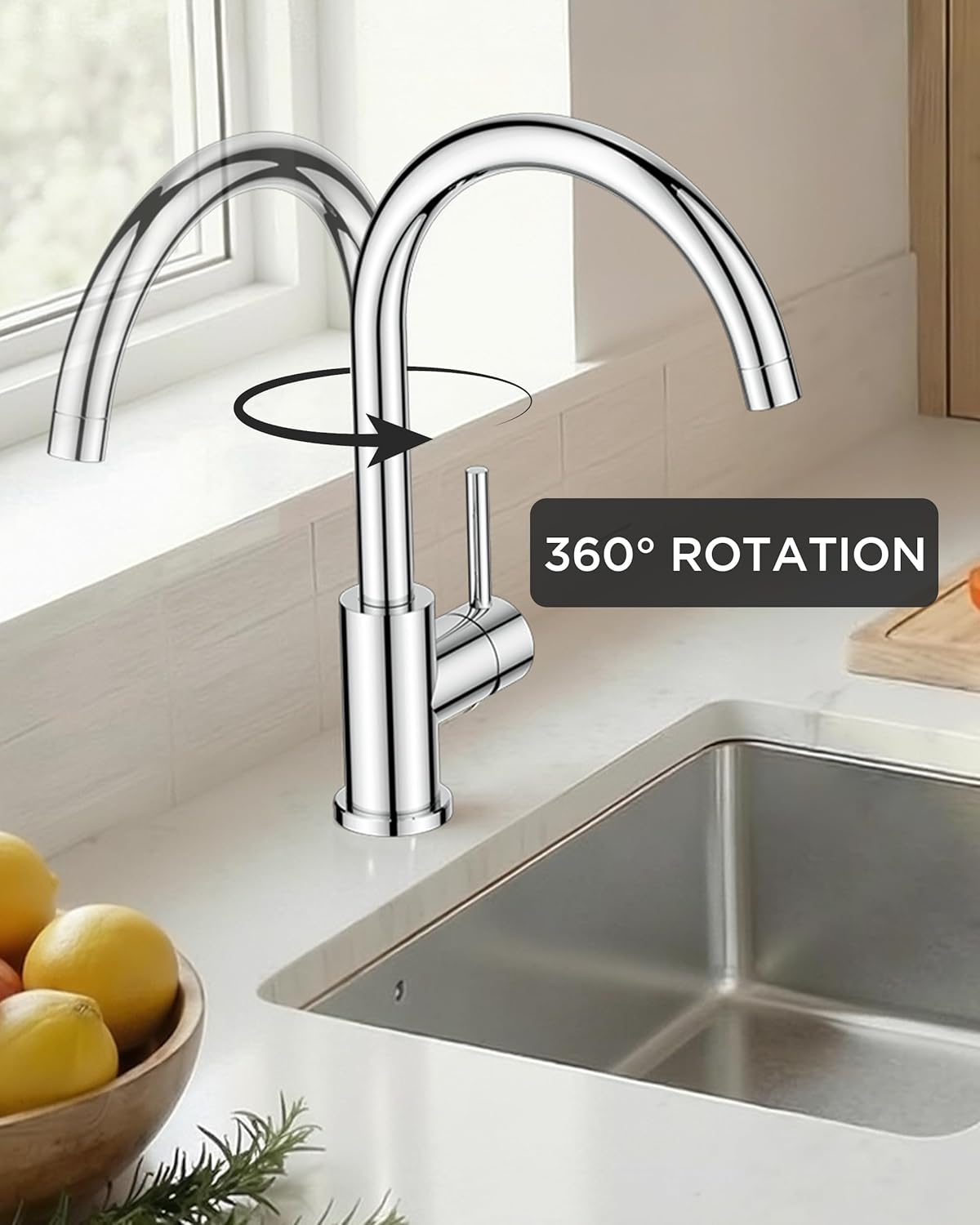 Thumbnail 6 de FORIOUS Kitchen Tap: 3‑Way 360° Swivel High Arc with Pull‑Out Spray