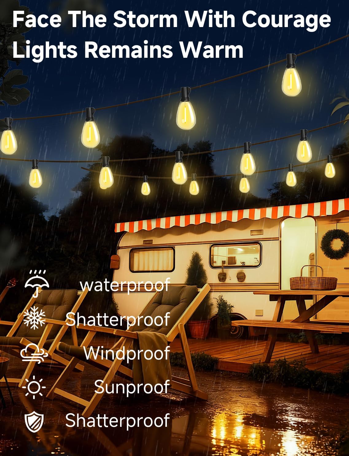 Thumbnail 2 de Likesky 130FT LED Outdoor String Lights with Remote, 2700K, S11 Bulbs
