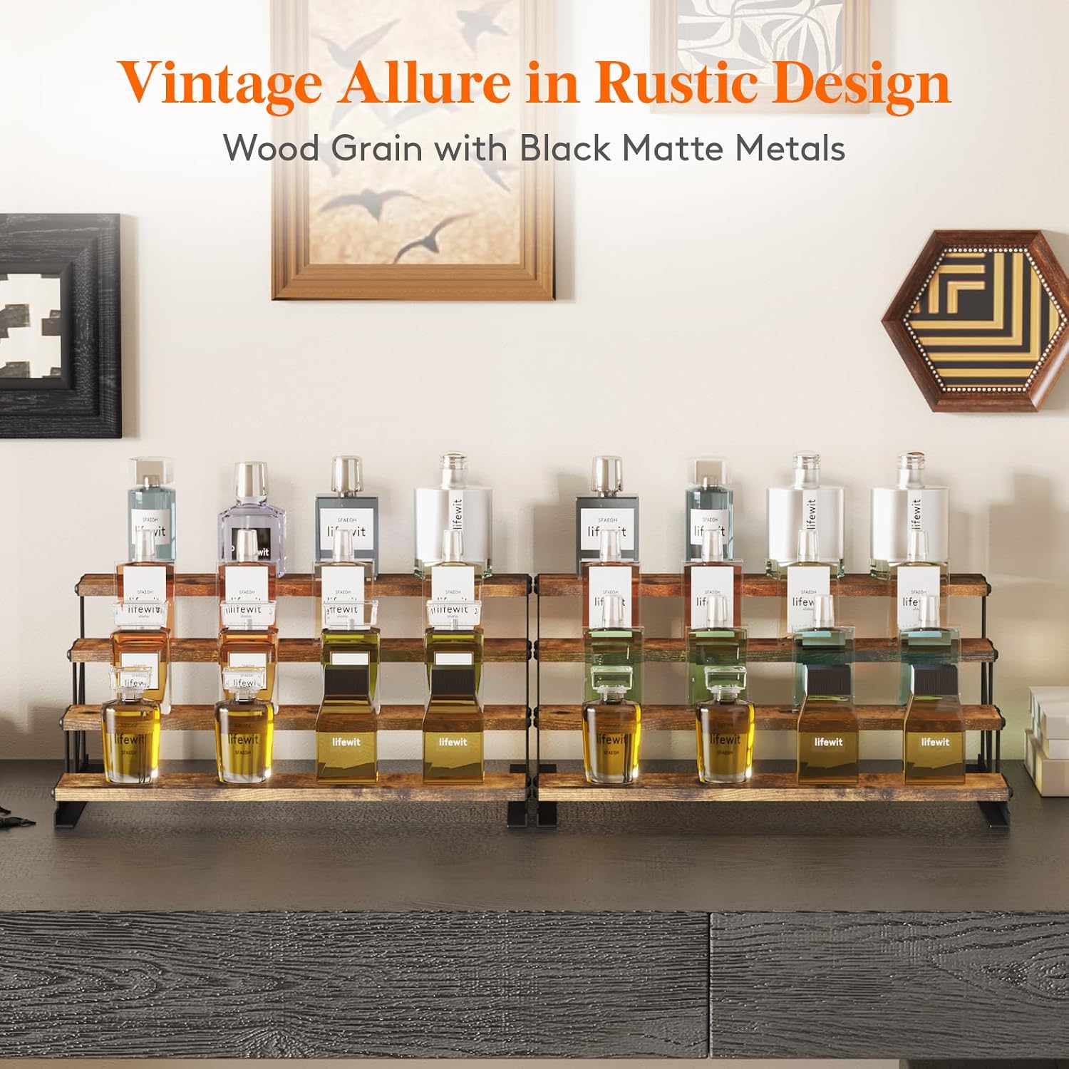 Detalle de Lifewit 24461 4-Tier Perfume Organiser, Wood and Metal, Vintage Brown