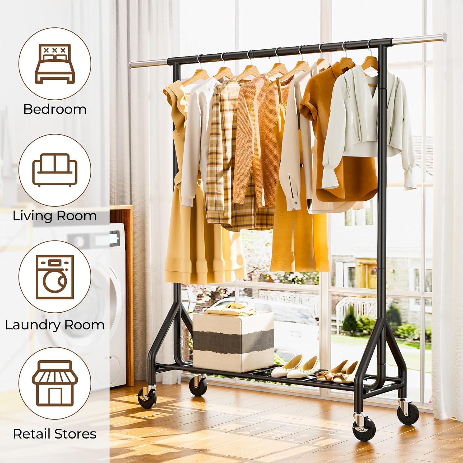 Thumbnail 6 de HYSEYY YS-K 1302B Heavy-Duty Rolling Clothes Rack with Extendable Rail