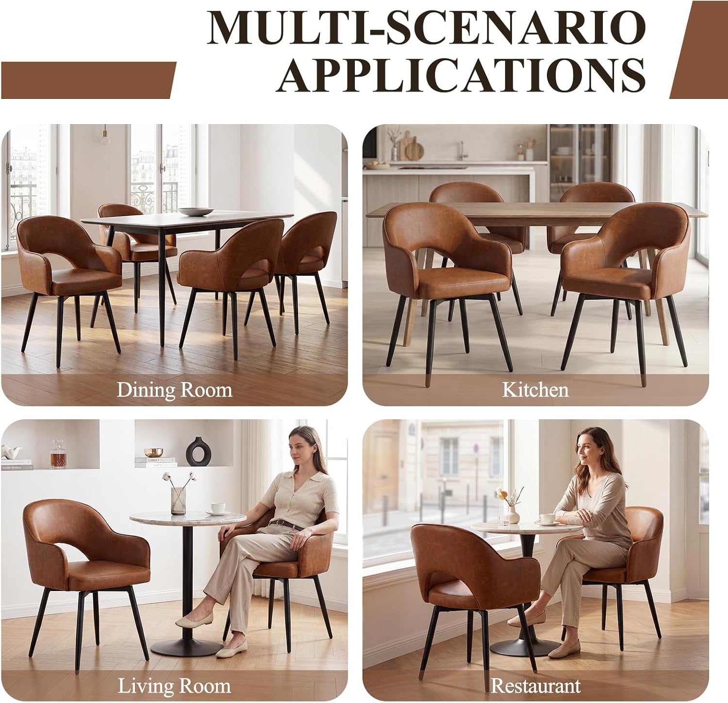 Thumbnail 6 de Chairus Set di 4 Sedie da Pranzo in Ecopelle con Sedia Girevole Imbottita – Marrone