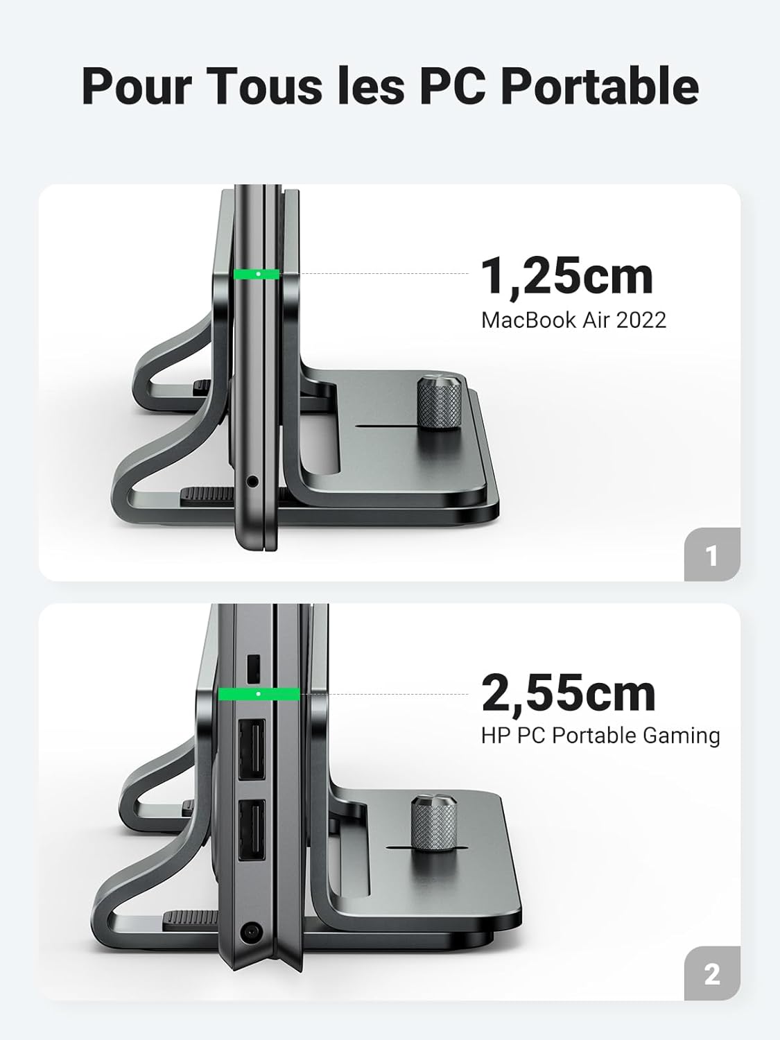 Thumbnail 3 de UGREEN support ordinateur vertical en aluminium réglable (gris) pour PC portable jusqu’à 15,6 pouces