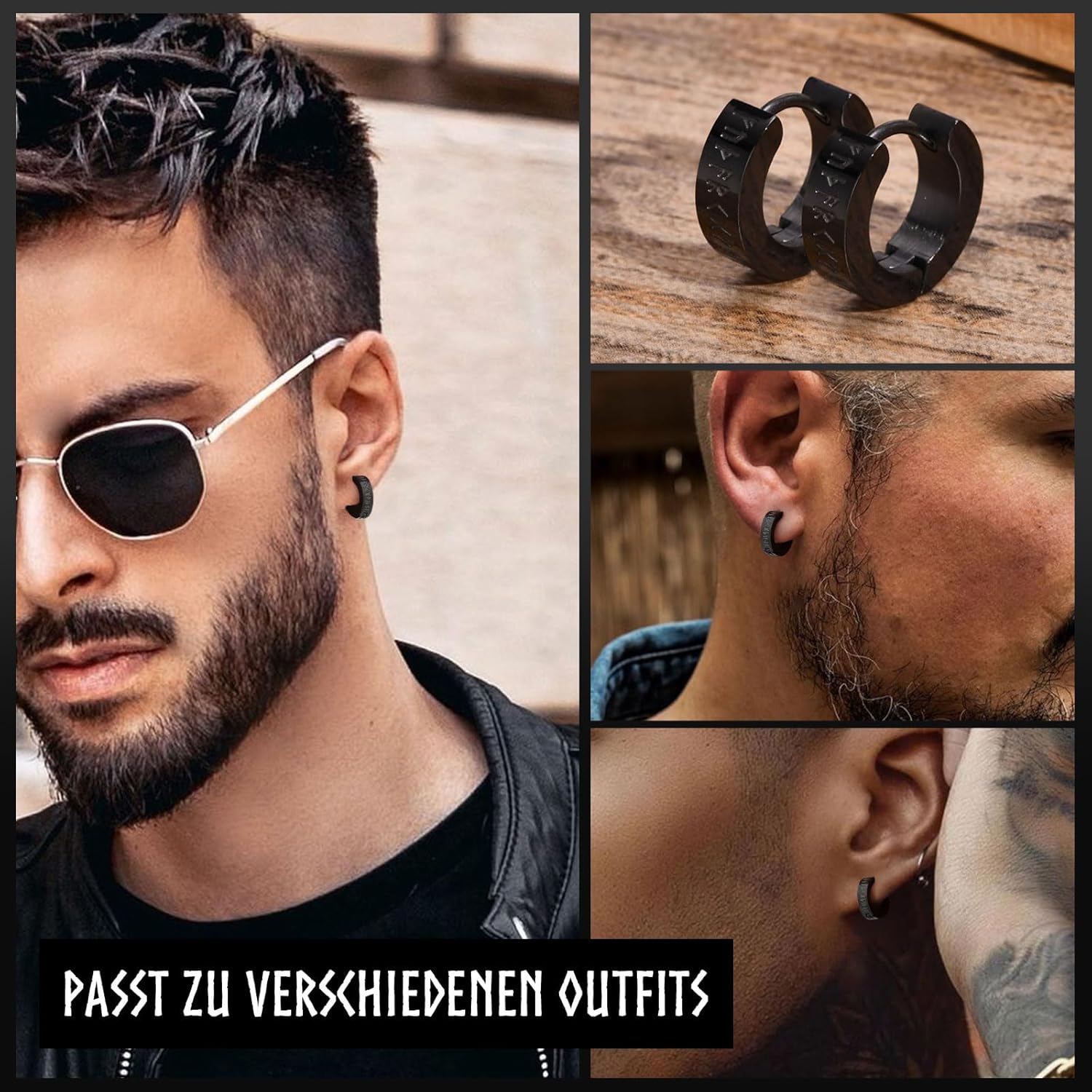 Thumbnail 1 de FLHEART Nordischer Wikinger Hoop Ohrring Herren - Amulett Schutz Schmuck Geschenke Edelstahl Herren Ohrstecker mit Nordic Elder Futhark Runen,Schwarz/Silber,1 Paar
FLHEART Nordischer Wikinger Hoop Ohrring H…