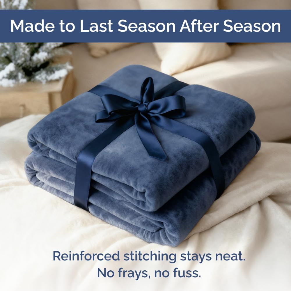 Thumbnail 6 de Ultra Soft Fleece Blanket Queen Size (Flannel Fleece Luxury) — Lightweight, Thick & Breathable in Washed Blue